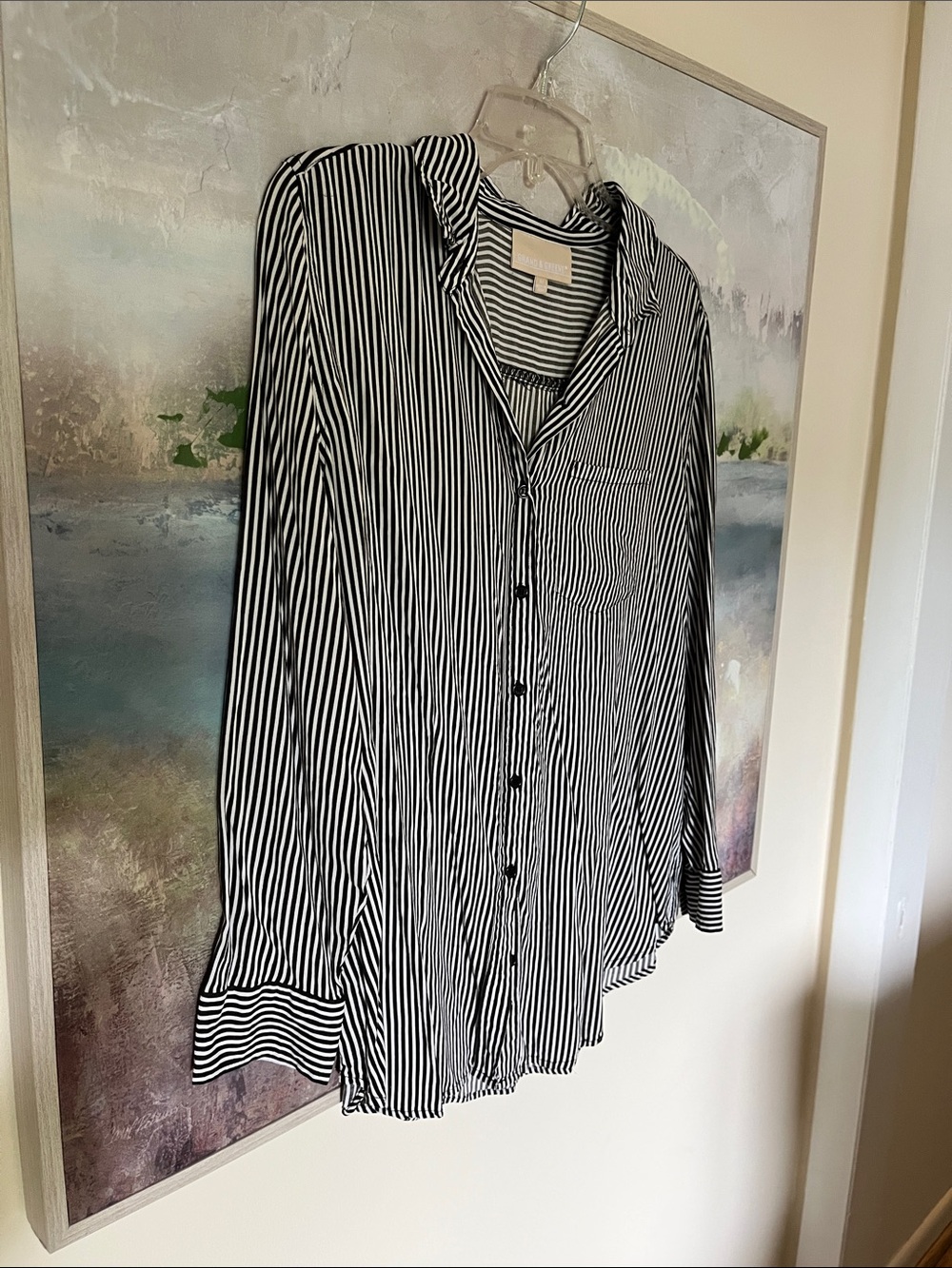 grand & greene Black and White Striped Button-Down Blouse